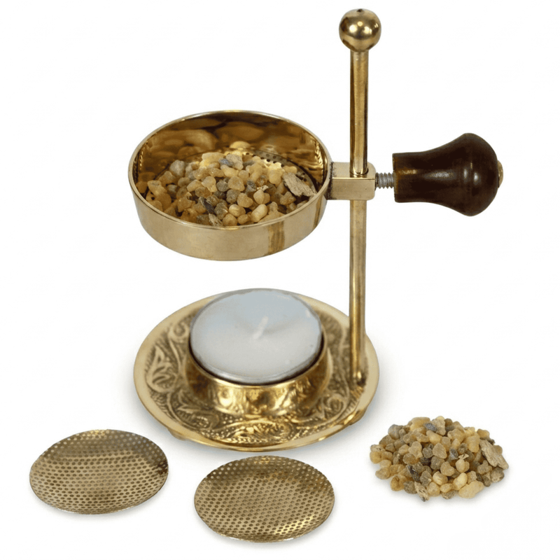 Mercado de Tierra Santa incensario pedestal de bronce griego ligero con bandeja - (15cm o 6 pulgadas de alto)