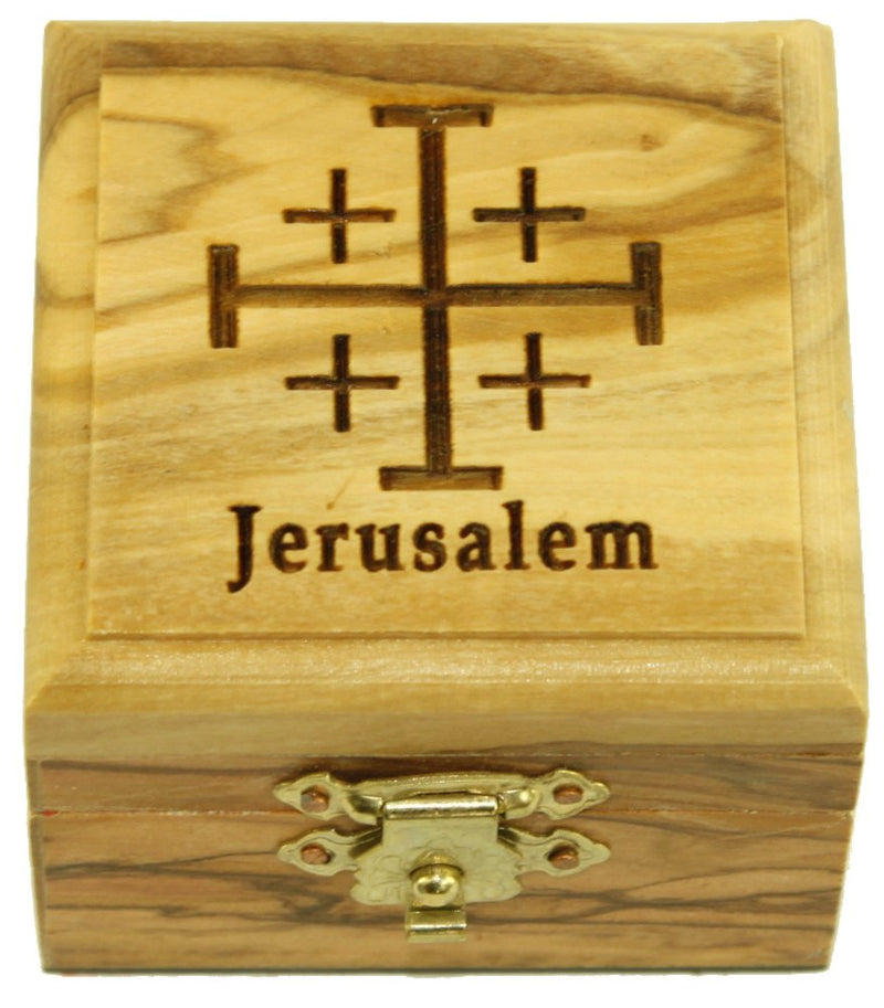 First Communion Rosary and Box from Bethlehem Olive wood (Jerusalem Cross - Laser) with Rosary