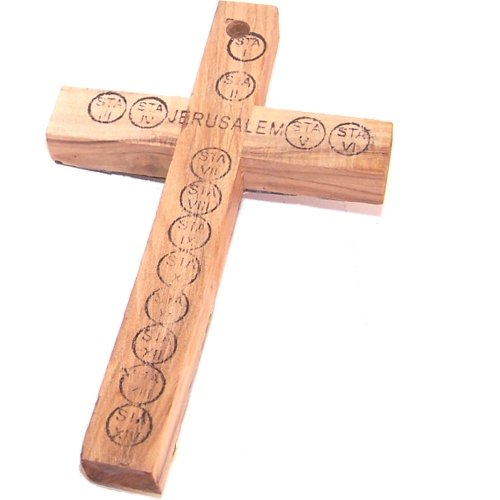 Small grade A Olive wood Latin Style Crucifix with Mother of Pearls decoration ( 12 cm or 4.8 inches )