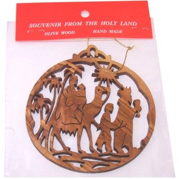 Holy Land Market Magi (Kings from the East) Olive Wood Christmas Ornament - Laser carving (8.7 cm or 3.4" diameter)