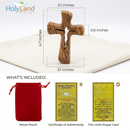 Large Olive Wood Hand or Palm Cross Carved by Christians from Bethlehem , the Birth place of our Lord Jesus, Crucifix with Corpus Carved Through 4.7 Inches, thick and carved from both sides ergonomic grip in your hand.