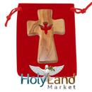 Wooden Pocket Cross - Bethlehem Olive Wood - 3-in-1 Design: Standing, Hanging, or Holding - Hand-Carved Silhouette - Includes Velvet Pouch, Prayer Card, & Certificate ( 4.2 Inches )