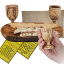 Holy Land Market 2 Medium Olive Wood Communion Cups & Plate Set Kiddush - Communion Set Hand-Carved in Bethlehem – for Church Worship, Pastors & Ministries