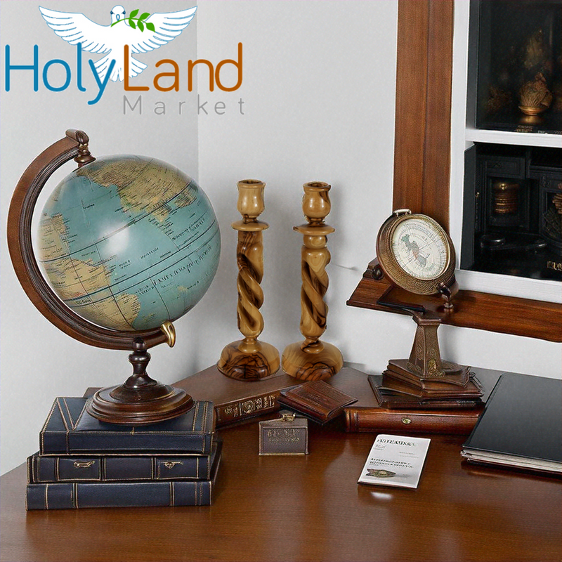 Holy Land Market Inspirational 9 Inches High Olive Wood Candle Holder Sticks - Hand Carved Taper Candle Holders from Bethlehem - High Quality by Christian Family - Natural Swirl Grain Detail