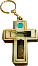 Holy Land Market Religious Samples Thick Large Cross Keys Ring (7.5 x 5 cm - 3 x 2 inches) Jordan River Water/Soil