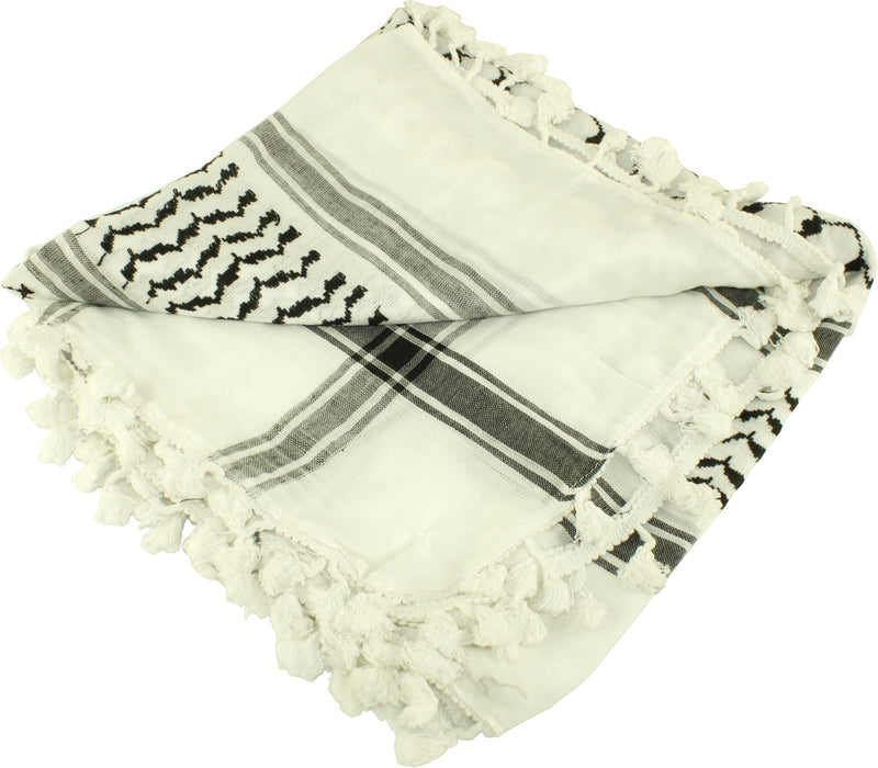 Hirbawi Premium Arabic Scarf 100% Cotton Shemagh Keffiyeh 47"x47" Arab Scarf (Black White)
