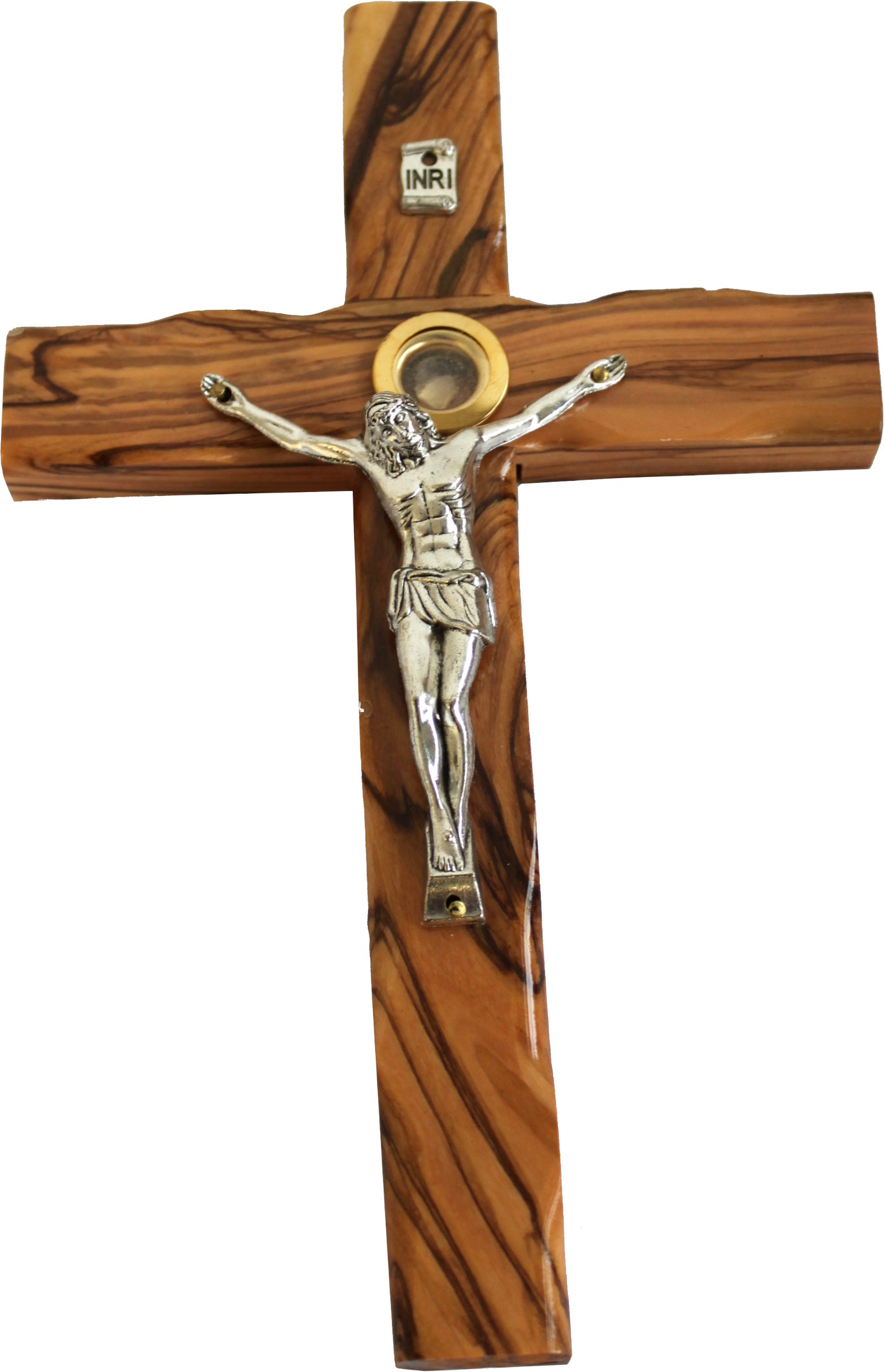 Olive wood Crucifix with Holy Land Soil sample - 8 Inches