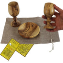 Holy Land Market 4.75in Olive Wood Communion Cup & 4" Bread Plate Set – Hand-Carved in Bethlehem – Includes Large Kiddush Goblet with Matching Tray for Church Worship, Pastors & Ministries