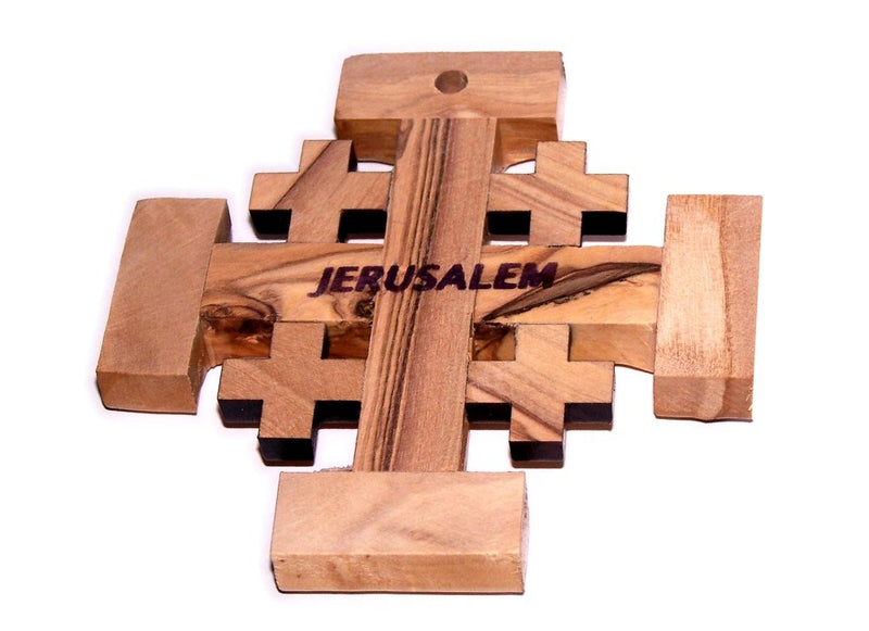 Olive Wood Jerusalem Cross (10.5x10.5 Cm or 4.1x4.1") By Holy Land Market
