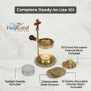 Brass Incense Burner kit - Candle and Incense and Two Mesh Screens, Adjustable Charcoal and Tea Light Bakhoor Burner for Resin, Myrrh, Copal and Bakhoor at Home, Church, Temple or Meditation Space