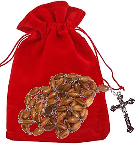 Holy Land Market Olive Wood Rosary with Soil from Bethlehem - with certificate and velvet bag