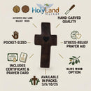 Holy Land Market Olive Wood Pocket Fidget Worry Thumb Crosses – Hand-Carved Prayer Crosses with Certificates & Velvet Pouches for Anxiety and Stress Relief