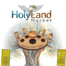 Holy Land Market Olive Wood Communion Cups & Plate Set Kiddush & Holding Tray - Communion Set Hand-Carved in Bethlehem – for Church Worship, Pastors & Ministries (Round Bowl + 4 Medium Goblets + Tray)