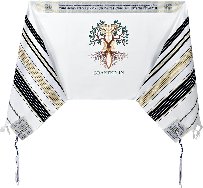 Holy Land Market Grafted IN - Messianic Christian Prayer Shawl/Tallit Prayer Shawl - Creation and Restoration Talit