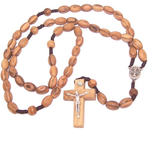 Long Threaded olive wood Rosary with 12mm oval beads and Soil Center - Velvet...