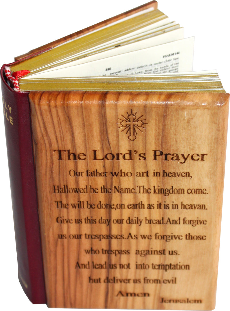 Jerusalem Bible, Olive Wood Cover carved with the Lord`s Prayer (English, 1094 pages)