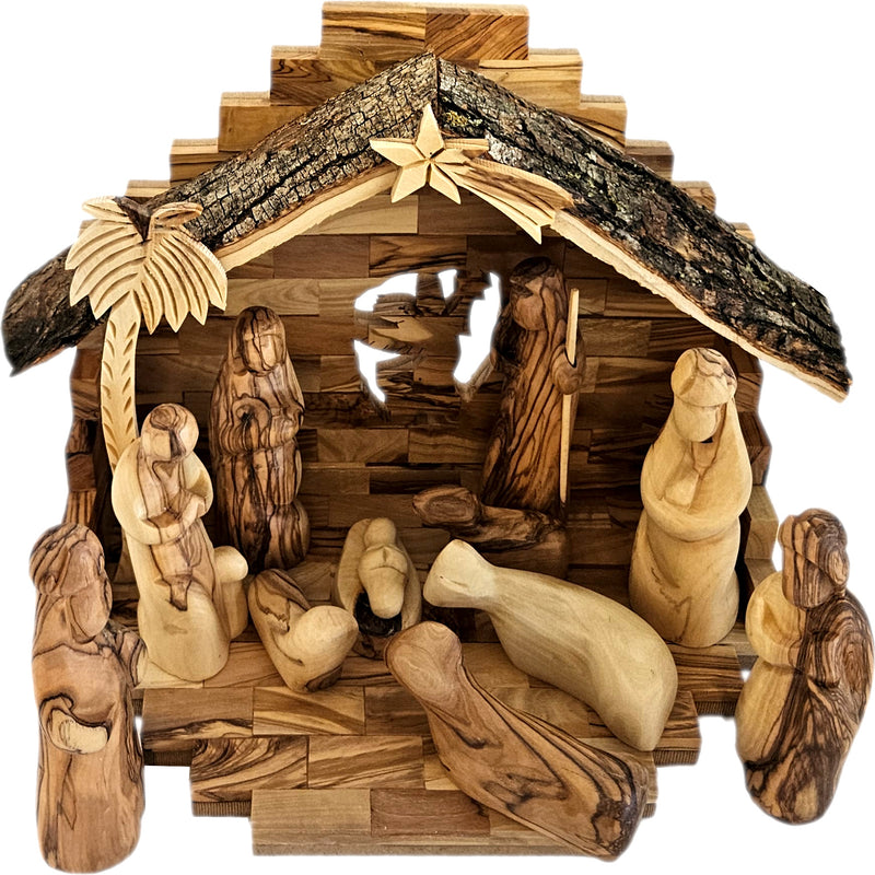 Holy Land Market Traditional Bethlehem Olive Wood Nativity Set Large