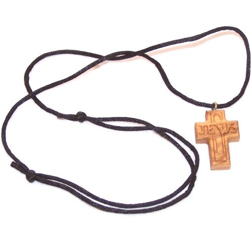 Jesus Name olive wood extra-Smoothed necklace ( 1.2 inches or 3 cm) - Necklace length is adjustable. With Certificate.