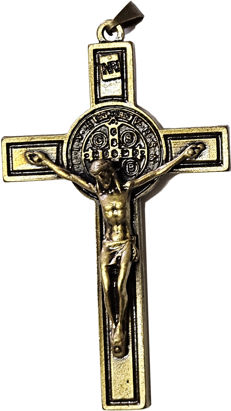 St. Benedict Rosary crucifix Golden - Extra Large - Bronze grade A (7.5 cm-3 Inches )