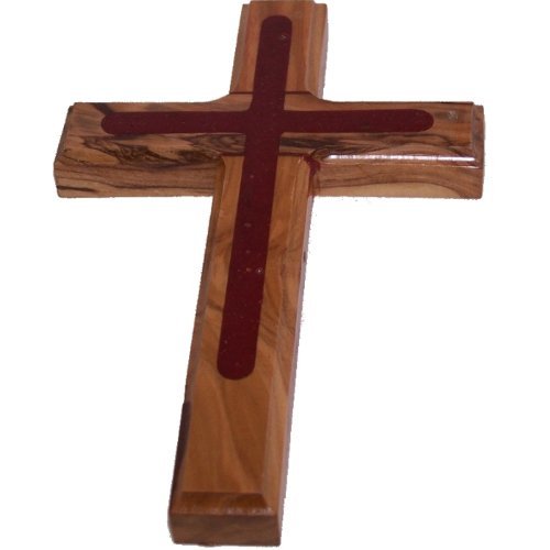 Two Tone Olive Wood Cross (5.5 inches) - Comes with Certificate