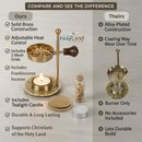 Brass Incense Burner kit - Candle and Incense and Two Mesh Screens, Adjustable Charcoal and Tea Light Bakhoor Burner for Resin, Myrrh, Copal and Bakhoor at Home, Church, Temple or Meditation Space