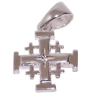 Sterling Silver Jerusalem Cross with Star- 2 Layers (1.6 cm or 0.65" without loop) - Thick and Solid