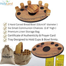 Holy Land Market Olive Wood Communion Cups & Plate Set KIddush & Holding Tray - Communion Set Hand-Carved in Bethlehem – for Church Worship, Pastors & Ministries (Tray + Round Bowl + 6 Small Goblets)