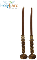 Candelabros de madera de olivo del Mercado de Tierra Santa - Candelabros de 9 pulgadas, tallados a mano en Belén, grano natural de remolino inspirador, artesanía familiar cristiana, copa de 0.75 pulgadas
