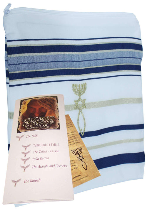 El Tallit con Kippah - Manto (Mantn) de oracin mesinico - Talit con versculos dela Biblia/esquinas espaolas