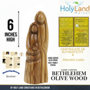 Holy Land Market Olive Wood Holy Family 6.8” – Bethlehem Hand-Carved Nativity Statue with Booklet, Certificate & Prayer Card – Christian Christmas Décor