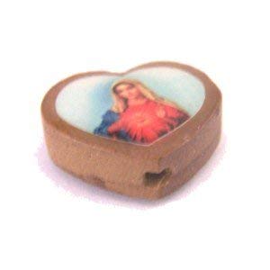 Heart of Mary wooden center - enamel heart (18x16mm -0.7x0.6")