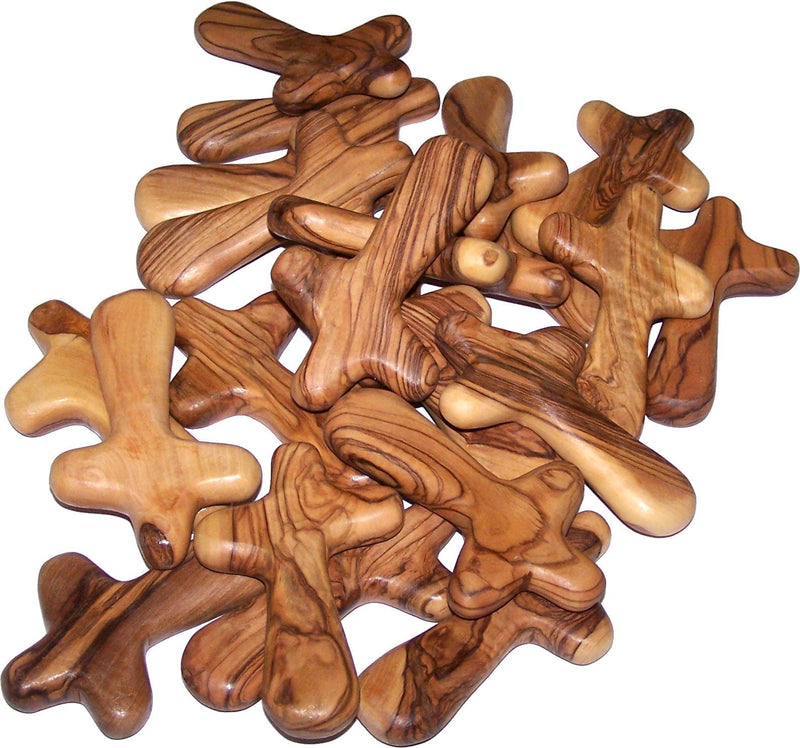 25 Olive Wood Caring/Holding Crosses with Gift Bags