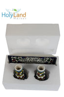 Holy Land Market Shabbat Candlesticks Set - Colorful Ceramic Shabbat Candle Holders Set with Matching Plate for Holidays