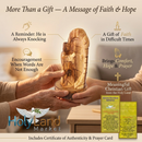 Behold I Stand at the Door Olive Wood Statue (6.7”) – Hand-Carved Jesus Figure from Bethlehem – Christian Gift of Faith, Prayer & Home Blessing – Holy Land Artisan Craft with Certificate