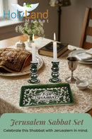 Holy Land Market Shabbat Candlesticks Set - Colorful Ceramic Shabbat Candle Holders Set with Matching Plate for Holidays