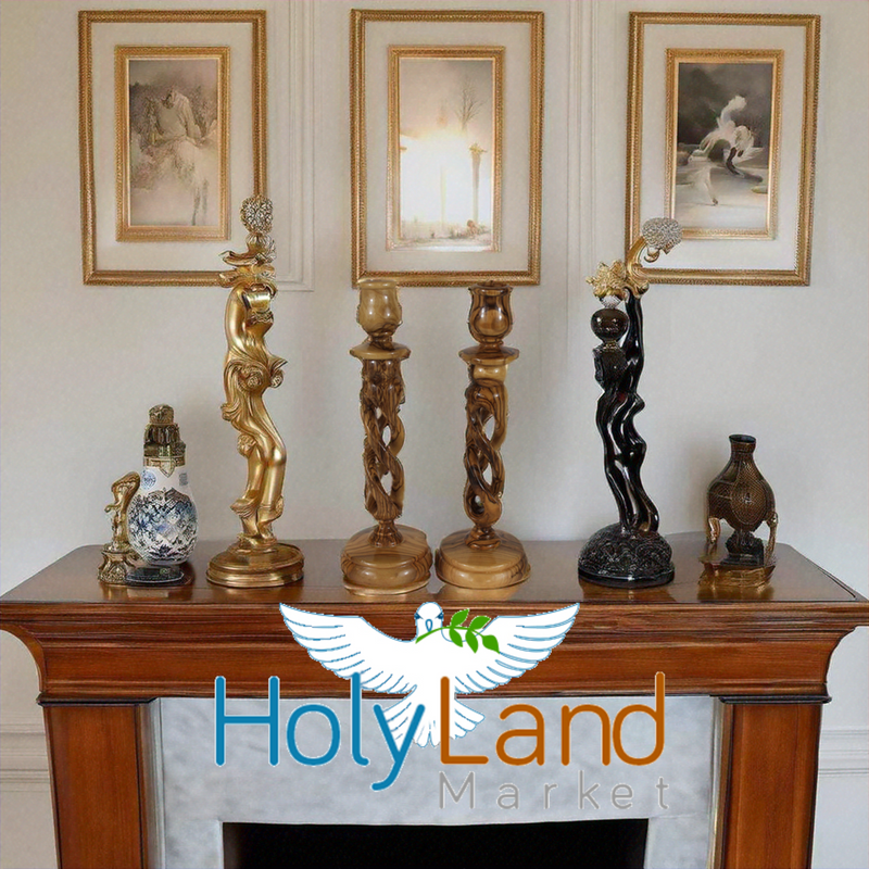 Holy Land Market Olive Wood Candle Holder Pair - Handmade 9 Inch Taper Candle Sticks, Inspirational Hollow Twist Design, 0.75 Inch Cup Diameter, Crafted by Christian Artisans in Bethlehem