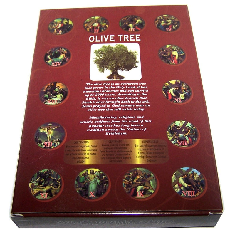 Layered Olive Wood Cross Carved by Laser with Holy Land Samples - Hanging (12 cm or 5 inches) Small/Certificate