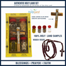 Holy Land Set 5in1 Olive Wood Cross Set with 3 Bottles - Oil, Jordan Water & Holy Earth