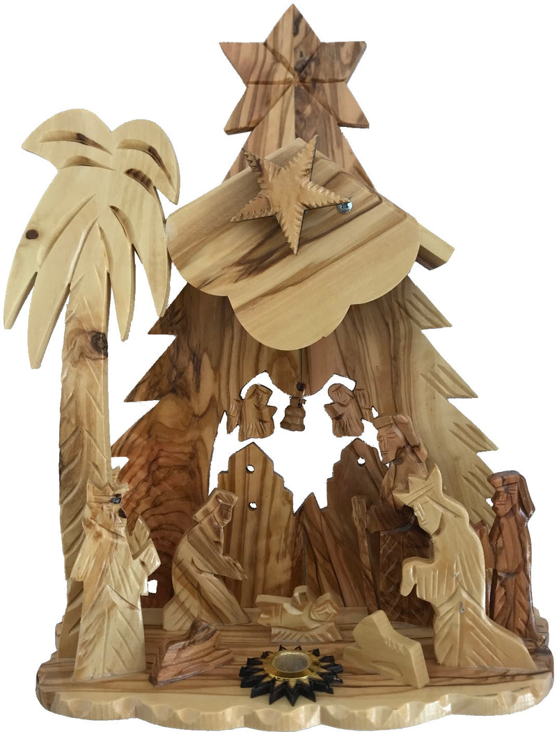 Olivewood Musical Nativity Scene - one piece (26x20 cm or 10.2x7.9")