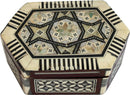 Holy Land Market Vintage Antique Decorative Box - Wooden Inlaid with Mother of Pearls Decorations - Hexagonal (4.75 x 3 x 2 inches)