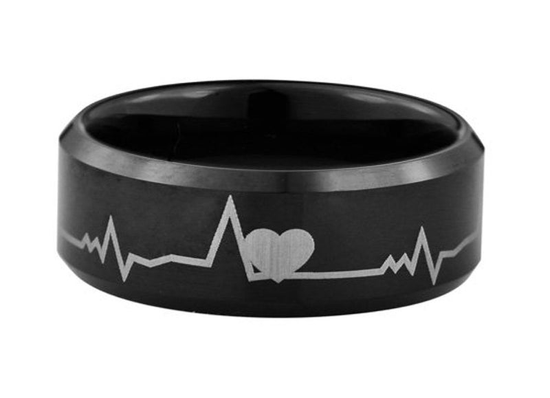 Romantic - Heart beat Tungsten ring with 18K black IP plating - 8mm wide