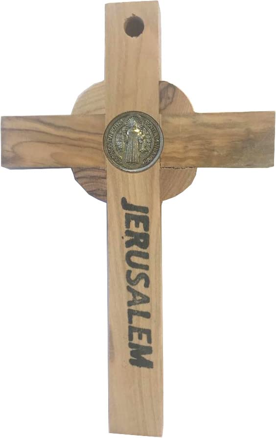 Holy Land Market Catholic Celtic Saint Benedict Olive Wood Crucifix