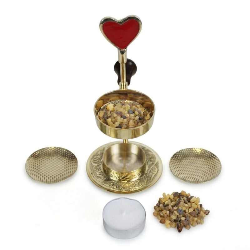 Mercado de Tierra Santa incensario pedestal de bronce griego ligero con bandeja - (15cm o 6 pulgadas de alto)