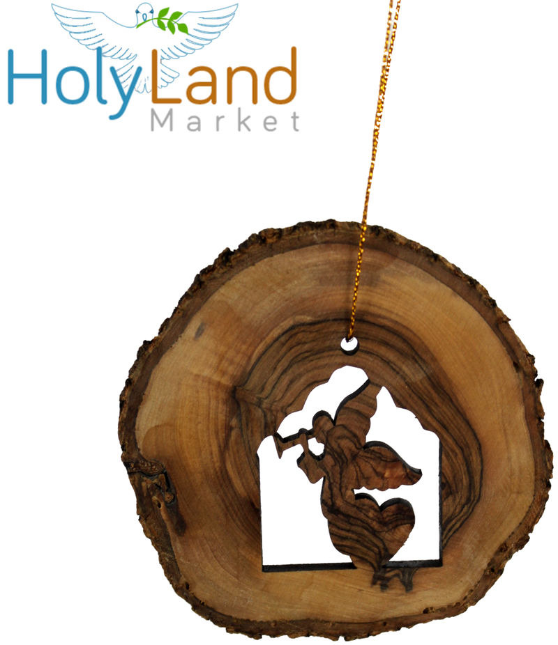 Holy Land Market Complete 7-Piece Olive Wood Bark Ornament Set - Inspirational Natural Wooden Christmas Decorations, Hand Carved in Bethlehem - Unique Christmas Ornaments & Decor Nativity Story Set