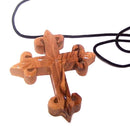 Very Thick hand carved olive wood Fleur-de-lis Cross - necklace - (2.8x2.4x.5 inches) with Certificate