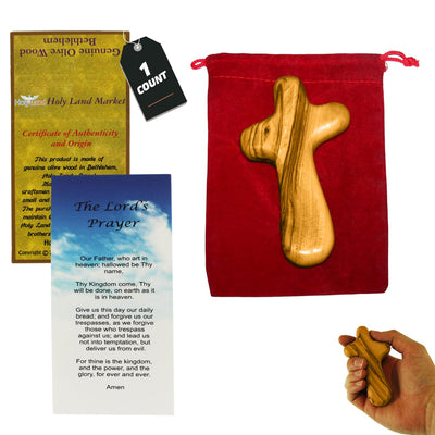 Holy Land Market Comfort/Holding Cross Also Known as Palm or Hand Cross With Velvet Bag And Two Certificates (4 Inches)