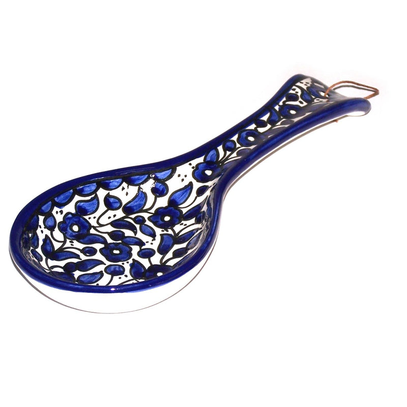 Armenian hand painted cooking Spoon Rest/Ladle Holder - Large with deep Round Cup part - Asfour Outlet Trademark