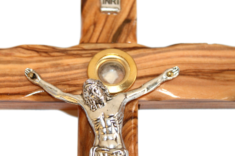 Olive wood Crucifix with Holy Land Soil sample - 8 Inches