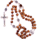 Olive Wood Beads Rosary Made with Silver Tone Our Father Beads and Soil Rosary Center from The Holy Land. Comes with Gift Bag and Certificate