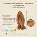 Mercado de Tierra Santa Manos Orantes de Madera de Olivo - Talladas a Mano de Belén, 6 pulgadas, Figura Coleccionable Religiosa